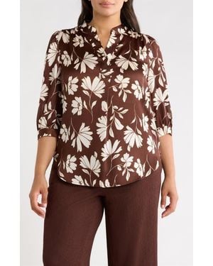 Anne Klein Floral Split Neck Top - Multicolor