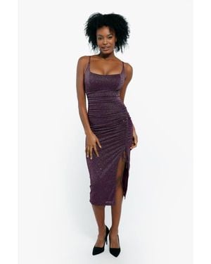 Popilush Shapewear Metallic Knit Bodycon Sculpting Midi Slip Dress - Purple