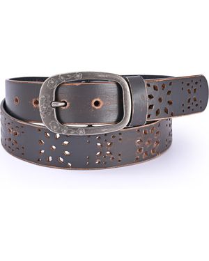 Old Trend Blooming Genuine Leather Perforated Floral Vintage Belt - Gray