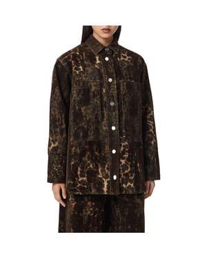AllSaints Eden Flock Leopard Print Shirt - Black
