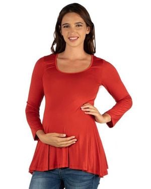 24seven Comfort Apparel Maternity Long Sleeve Swing Style Flared Tunic Top