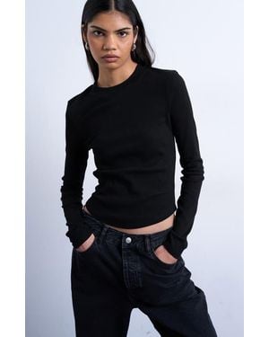 TOPSHOP Long Sleeve Curve Hem Top - Black
