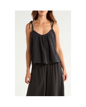 Elan Tie Strap Cotton Gauze Cover-Up Top - Black