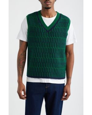 TOPMAN Geo Pattern V-Neck Vest - Green