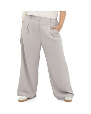 City Chic Jordan Wide Leg Pleated Pants - Gray