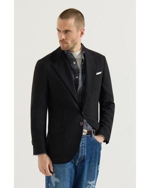 Brunello Cucinelli Cashmere Panama Deconstructed Blazer With Patch Pockets - Black