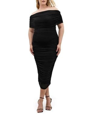 City Chic Dana Off The Shoulder Mesh Midi Dress - Black