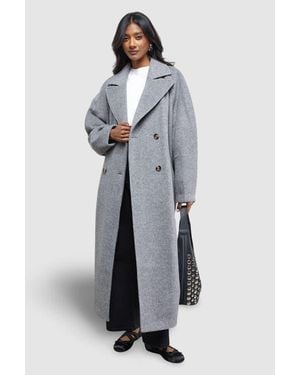 Warehouse Oversized Pleat Back Detail Maxi Coat - Gray