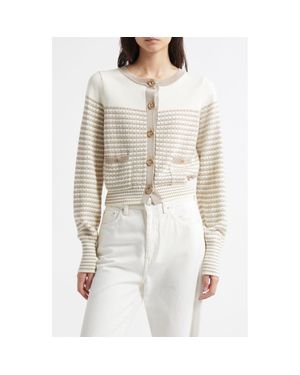 Ramy Brook Bea Metallic Stripe Cotton Blend Cardigan - White