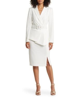 Tahari Nested Belted Jacket And Skirt - White