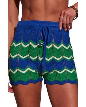 Vici Collection Harbor Glow Chevron Pointelle Knit Shorts - Blue