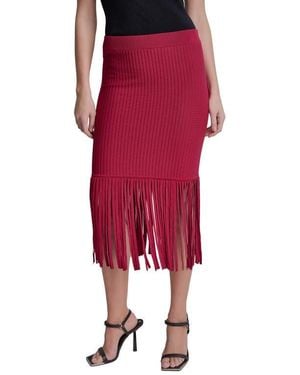 DKNY Fringe Rib Midi Skirt - Red