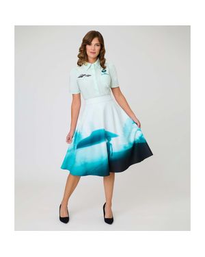 Unique Vintage Retro Style High Waist Vivien Swing Skirt - Blue