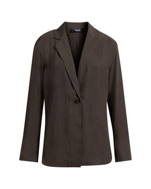 Theory Washed Twill One-Button Blazer Shirt - Black