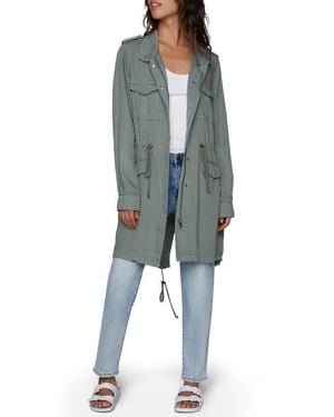 Wash Lab Denim Road Trim Split Hem Zip-Up Jacket - Blue