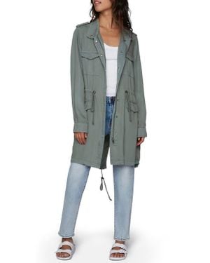 Wash Lab Denim Road Trim Split Hem Zip-Up Jacket - Blue