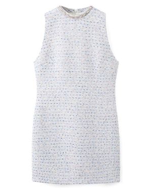 Mango Rhinestone Sleeveless Tweed Dress - Blue