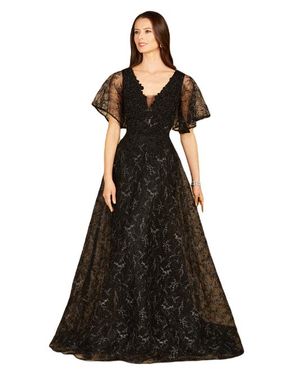 LARA New York Cape Sleeve Beaded Gown - Black