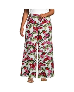 Lands' End Plus Size Linen High Rise Palazzo Pants - Red