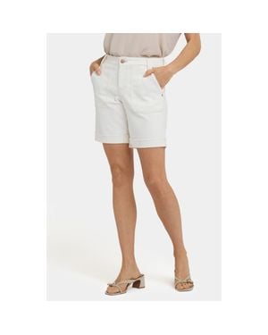 NYDJ Diana Relaxed Fit Raw Hem Cuffed Denim Shorts - White