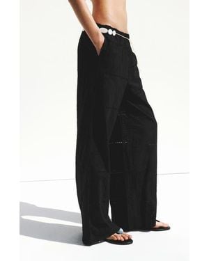 Mango Eyelet Embroidered Cotton Pants - Black