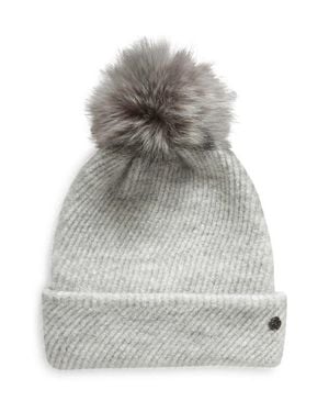 Zella Cozy Heather Beanie With Faux Fur Pompom - Gray