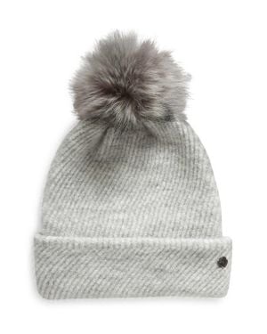 Zella Cozy Heather Beanie With Faux Fur Pompom - Gray