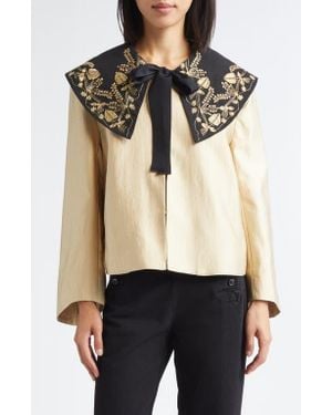 Bode Gilt Embroidered Collar Satin Jacket - Natural