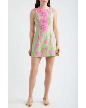 Lilly Pulitzer Elanie Lace Appliqué Floral Stretch Cotton Skirted Romper - Multicolor