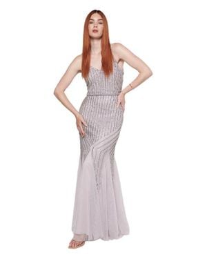 Beauut Occasion Embellished Sequin Beaded A Line Evening Midi Dress - Purple