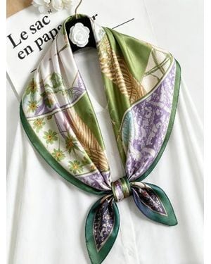 SILKSILKY Pure Silk Colored Square Scarf - Green