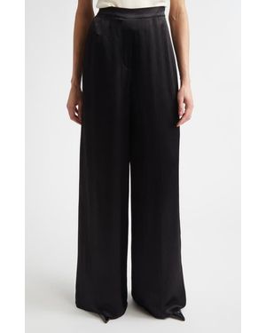 St. John Maddie Hammered Satin Wide Leg Pants - Black