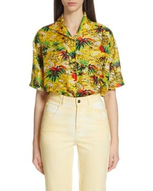 Roseanna Cuba Palm Print Silk Shirt - Yellow