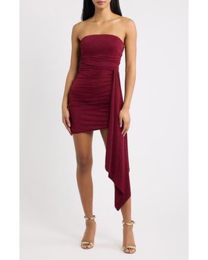 Emerald Sundae Glitter Knit Strapless Minidress With Side Drape - Red