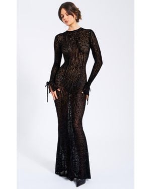 Miss Circle Waylyn Backless Velvet Mesh Maxi Gown - Black