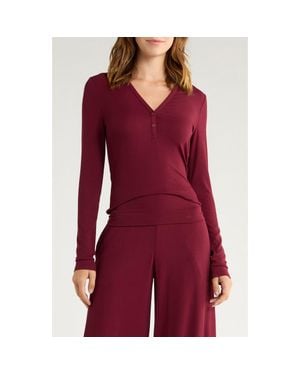 Lunya Stretch Modal V-Neck Henley - Red
