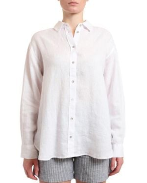 Mavi Long Sleeve Linen Button-Up Shirt - White