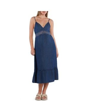 Wash Lab Denim Jolie Lace Inset Cotton Blend Dress - Blue
