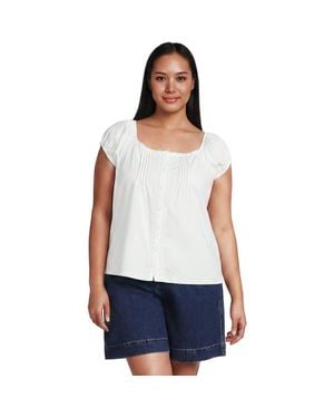 Lands' End Sleeveless Lightweight Jersey Pintuck Button Front Blouse - White