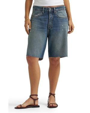 Lee Jeans Darted Slouch Distressed Raw Hem Denim Bermuda Shorts - Blue