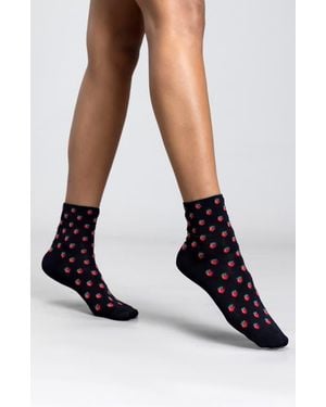 K Bell Socks Strawberry & Lips Assorted 2-Pack Quarter Socks - Black