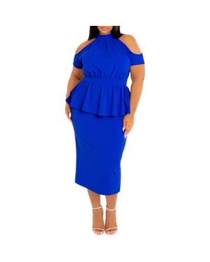 Buxom Couture Cold Shoulder Peplum Midi Dress - Blue