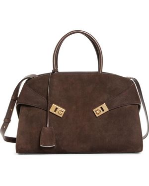 Ferragamo Medium Hug Suede Top Handle Bag - Brown