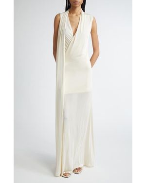 TOTEME Overlapped Scarf Sheer Stretch Jersey Maxi Dress - White