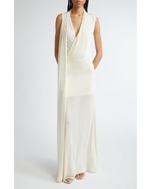 TOTEME Overlapped Scarf Sheer Stretch Jersey Maxi Dress - White
