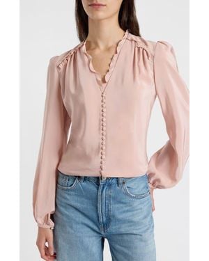 Santorelli Blaine Long Sleeve Ruffle Silk Top - Blue