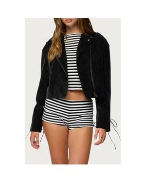 Edikted Ryder Faux Suede Biker Jacket - Black