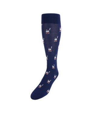 Trafalgar Jack's Bourbon And Cigar Over The Calf Mercerized Cotton Socks - Blue
