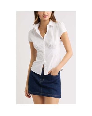 BP. Ruched Empire Waist Button Shirt - White