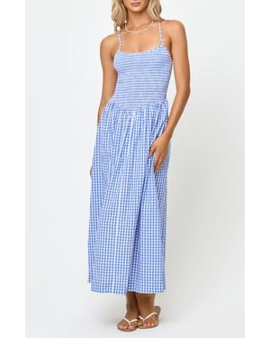 LSPACE Misha Smocked Bodice Cover-Up Cotton Maxi Dress - Blue